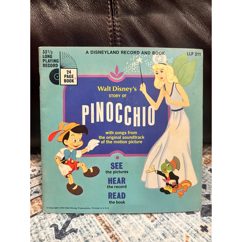 VTG Walt‎ Disney's Story Of Pinocchio Read Along Book W 33 1/3RPM Record TESTED
